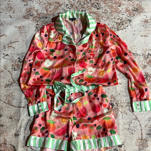 Anthropologie Fruit Print Pajama Set - Pink and Green - Picture 5 of 5